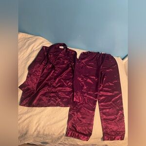 Lord & Taylor Satin Burgundy Pajama Set size M worm in  
Great Condition
